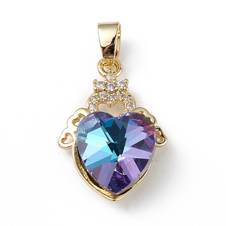 Real 18K Gold Plated Rack Plating Brass Micro Pave Clear Cubic Zirconia Pendants KK-C015-30G-12-1