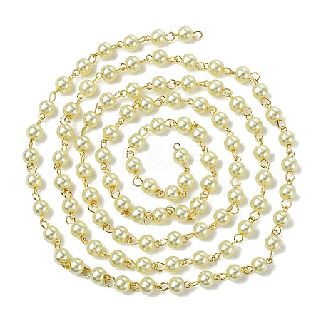 Handmade Round Glass Pearl Beads Chains for Necklaces Bracelets Making AJEW-JB00036-07-1
