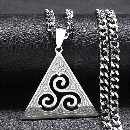 201 Stainless Steel Viking Triskelion Pendant Necklaces for Women Men LS-NJEW-F344-01P-1