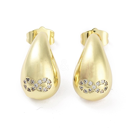 Teardrop Rack Plating Brass Cubic Zirconia Stud Earrings for Women EJEW-B047-02G-06-1