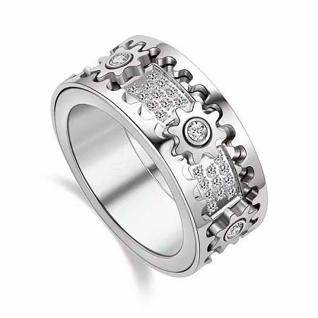 Gear Brass Micro Pave Clear Cubic Zirconia Rotatable Finger Rings FS-WGBD3BF-16-1