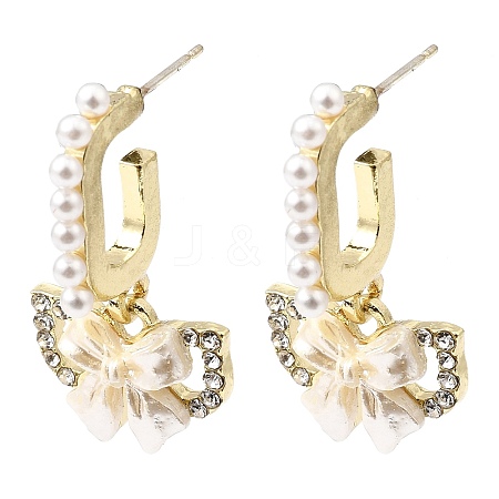 Alloy & Resin Pearl & Crystal Rhinestone Stud Dangle Earrings EJEW-G466-15G-1