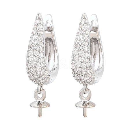 Brass Micro Pave Clear Cubic Zirconia Hoop Earring Findings KK-Z158-04P-1