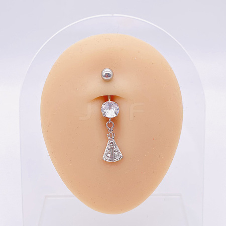 304 Stainless Steel Micro Pave Cubic Zirconia Belly Rings WGADED5-34-1