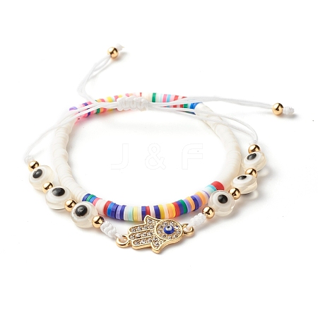 Handmade Polymer Clay Heishi Beads Stretch Bracelets Set BJEW-JB07349-01-1