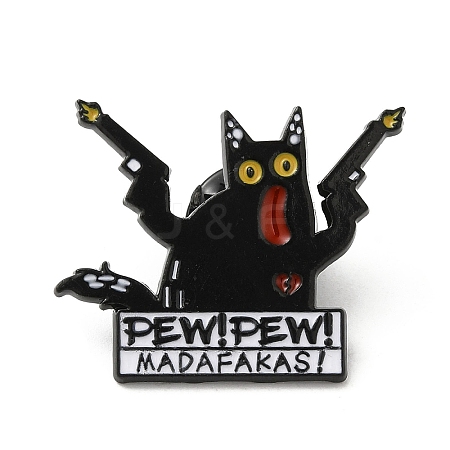 Cat with Gun & Word Pew Pew Enamel Pins JEWB-H013-04EB-03-1