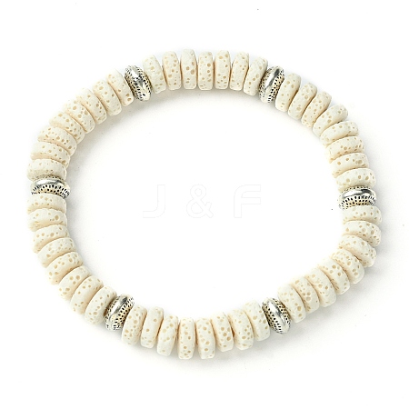 Dyed Natural Lava Rock Flat Round Beaded Stretch Bracelets for Women BJEW-JB09715-01-1