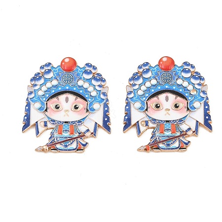 Peking Opera Cat Alloy Enamel Cabochons AL-CBA1A6F-04KCG-D-1