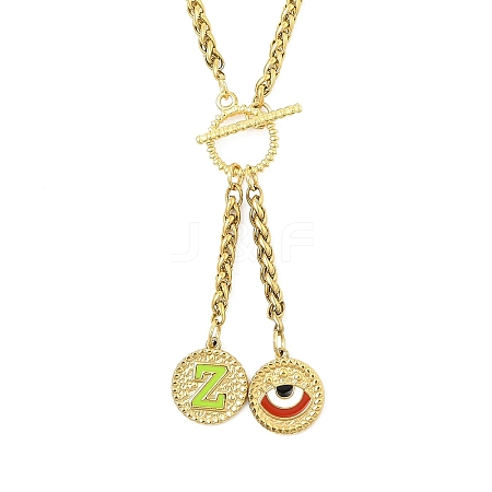 Ion Plating(IP) 304 Stainless Steel Green Yellow Enamel Letter & Eye Pendant Wheat Chain Necklaces STAS-Z102-01G-Z-1