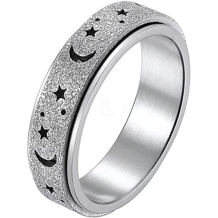 Non-Tarnish Stainless Steel Moon and Star Rotatable Finger Ring MOST-PW0001-005E-05-1