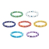7Pcs 7 Colors Natural Weathered Agate(Dyed) & Lampwork Evil Eye Round Beaded Stretch Bracelets Set BJEW-JB08958-1