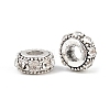Flat Round Antique Silver Plated Alloy Rhinestone European Beads ALRI-Q228-10H-1