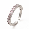 Pink Cubic Zirconia Teardrop Open Cuff Ring RJEW-F142-06P-1