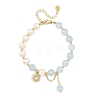 Dyed Natural Quartz Round and Potato Pearl Beaded Bracelets BJEW-JB14466-3