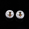 Bees Theme Printed Wooden Beads WOOD-D006-05-4