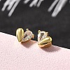 Heart Brass Micro Pave Clear Cubic Zirconia Stud Earrings EJEW-R018-07G-3