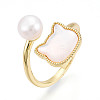 Brass & Natural Pearls Adjustable Open Cuff Rings for Women PEAR-N020-07J-1