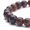 Natural Mahogany Obsidian Round Beaded Stretch Bracelet BJEW-JB07905-02-4