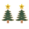 Christmas Tree Alloy & Acrylic Beaded Dangle Stud Earrings for Women EJEW-G406-01G-01-2