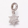 Brass Cubic Zirconia European Dangle Charms KK-P134-04P-1