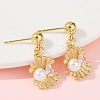 Shell Shape Brass Micro Pave Clear Cubic Zirconia Dangle Stud Earrings EJEW-F895-13G-3