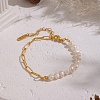 Natural Freshwater Pearl Beaded and 304 Stainless Steel Paperclip Chain Bracelets for Women IH6413-2-1