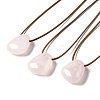 Natural Rose Quartz Triangle Pendant Necklace with Waxed Cord for Women NJEW-G093-01G-1