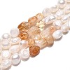 Heated Natural Citrine Nuggets & Natural Cultured Freshwater Pearl Beads Strands PEAR-N023-01A-15-2