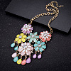 Fashion Women Jewelry Zinc Alloy Glass Flower Bib Statement Choker Collar Necklaces NJEW-BB15068-C-6