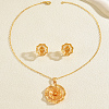 Hollow Vintage Brass Flower Stud Earrings & Pendant Necklaces Sets for Women SA8016-3