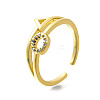 Brass Micro Pave Clear Cubic Zirconia Cuff Rings for Women RJEW-S399-13G-4