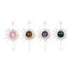 4Pcs 4 Styles Dyed Natural Green Jade & Amethyst & Yellow Tiger Eye & Dyed Blue Tiger Eye Round Wire Wrapped Pendants PALLOY-TA00451-1