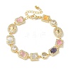 Brass Micro Pave Cubic Zirconia & Cat Eye Rectangle & Square & Oval Link Chain Bracelets for Women BJEW-G764-08G-4