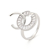 Letter C Brass Micro Pave Clear Cubic Zirconia Open Cuff Rings RJEW-G309-34P-1