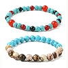 Synthetic Turquoise & Natural Black Onyx & Natural Zebra Jasper & Natural & Dyed Malaysia Jade & Natural Carnelian Stretch Bracelets BJEW-JB11474-2