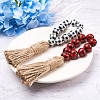 Crafans 8Pcs 2 Colors Tartan Pattern Wood Beads & Jute Tassel Napkin Rings AJEW-CF0001-06-11