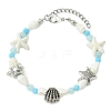 Synthetic Turquoise & Natural Dyed Yellow Jade & Trumpet Shell & Glass & Brass Beaded Bracelets for Women BJEW-JB14105-3