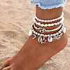 4Pcs Bohemian Style Zinc Alloy & Plastic Pearl & Natural Shell & CCB Plastic Anklet Sets FS-WGD84C1-01-2