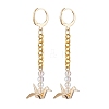 Origami Crane Brass Chain Dangle Earrings with Acrylic Beads EJEW-JE05887-1