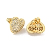Heart Brass Pave Clear Cubic Zirconia Stud Earrings EJEW-M258-041G-2