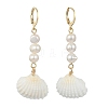 Shell Shape Natural Pearl & Shell Dangle Earrings for Women EJEW-TA00302-1