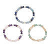 3Pcs Natural Mixed Gemstone and Shell Pearl Round Beads Stretch Bracelets for Women BJEW-JB12229-2