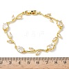 Brass Micro Pave Cubic Zirconia Oval & Leaf Link Chain Bracelets for Women BJEW-G764-05G-02-5