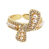 Rack Plating Brass Micro Pave Cubic Zirconia Bowknot Open Cuff Rings for Women RJEW-C080-04G-2