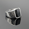 304 Stainless Steel & Obsidian Finger Rings for Men FS-WG9DF95-04-2