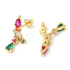 Colorful Cubic Zirconia Teardrop Dangle Stud Earrings EJEW-R149-01G-2