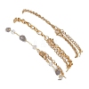 Natural Morganite Nuggets & 304 Stainless Steel Link Chain 3 Layer Anklets for Women AJEW-AN00743-02-6