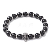 Natural Eyeless Obsidian and Malaysia Jade Stretch Bracelets BJEW-JB12184-3