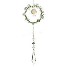 Mushroom with Bullet Acrylic & Natural Cherry Blossom Agate Window Hanging Suncatchers HJEW-TA00048