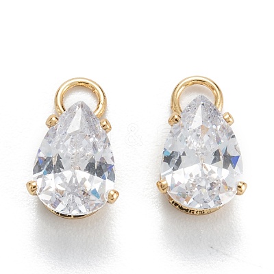 Brass Clear Cubic Zirconia Charms ZIRC-G170-13G-1